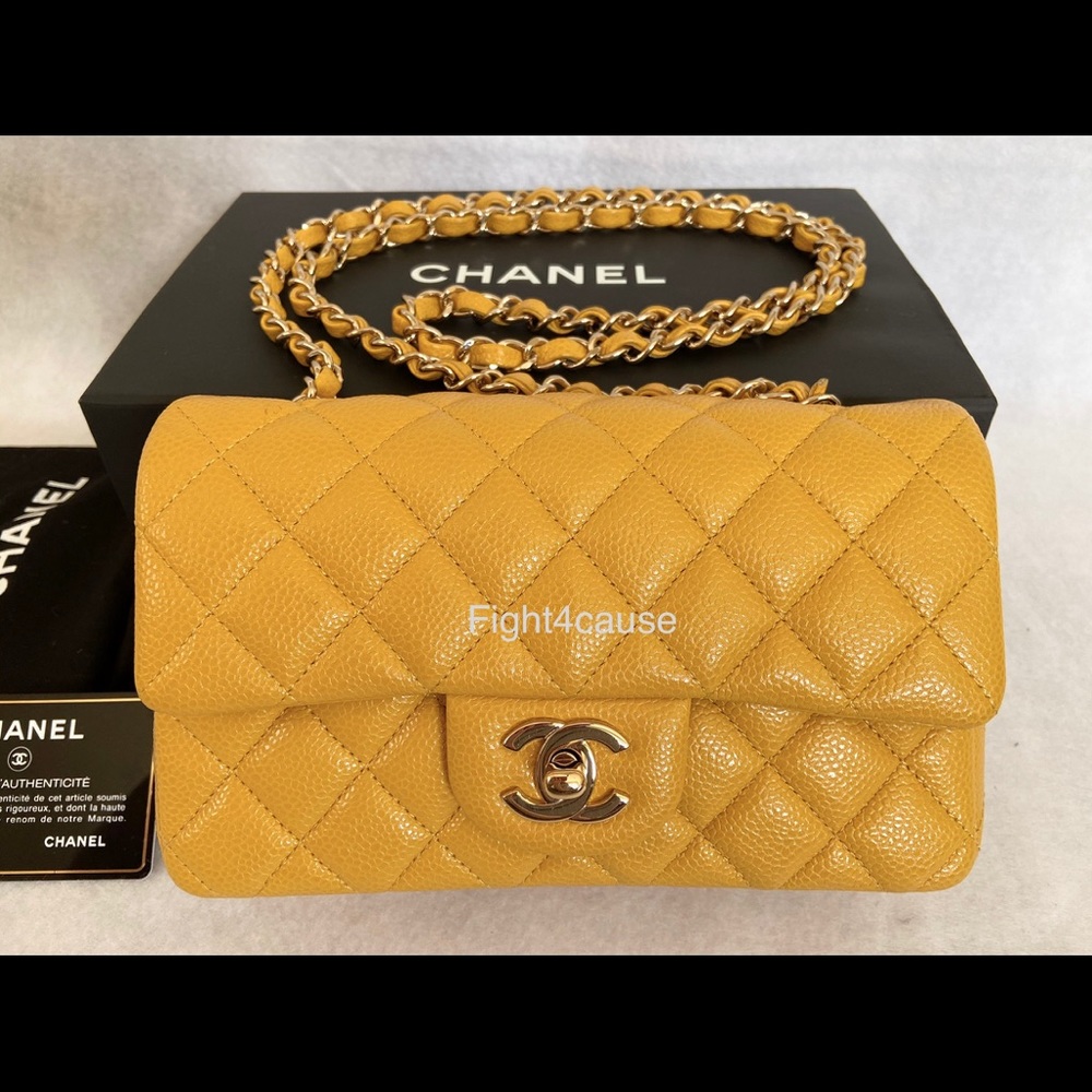 Mini Rectangle Classic Flap Bag Yellow Caviar LGHW